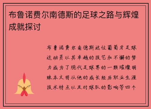 布鲁诺费尔南德斯的足球之路与辉煌成就探讨