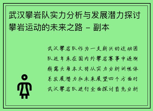 武汉攀岩队实力分析与发展潜力探讨攀岩运动的未来之路 - 副本